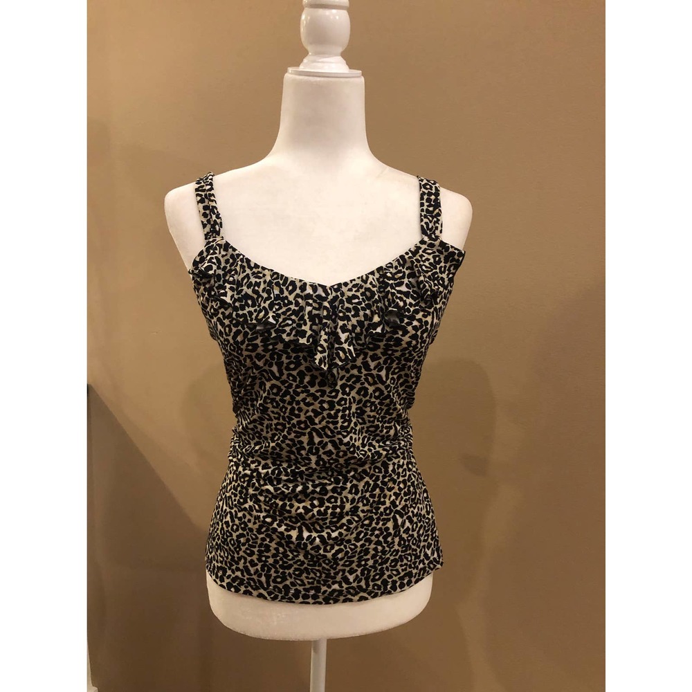 White House Black Market Animal Print Ruffle Tank Top, Size S